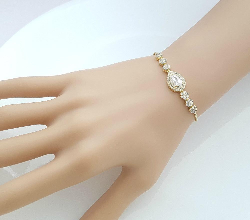 Gold Slider Clasp Wedding Bracelet- Joni