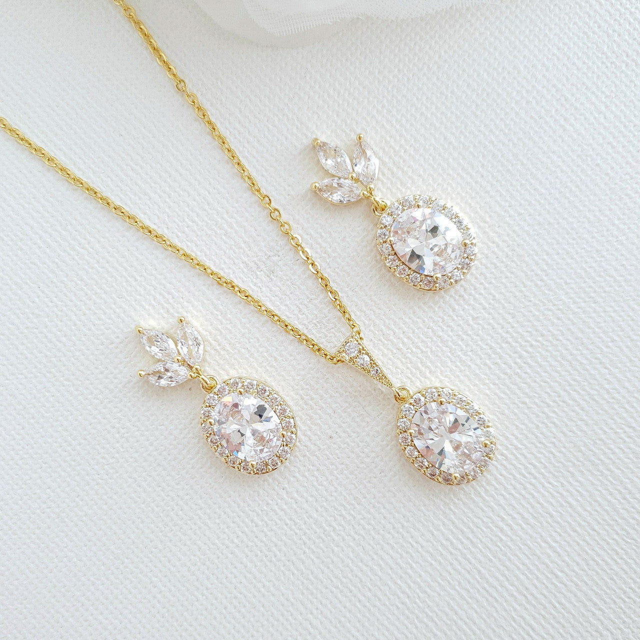 14K Gold Plated Oval Wedding Jewelry Set-Emily