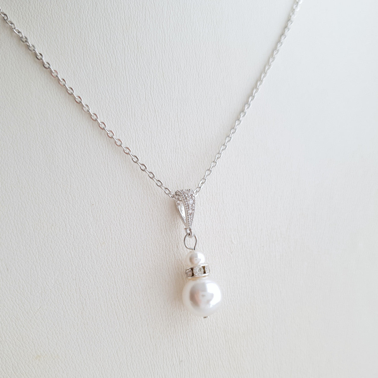 Silver Bridesmaid Pearl Necklace- Ava