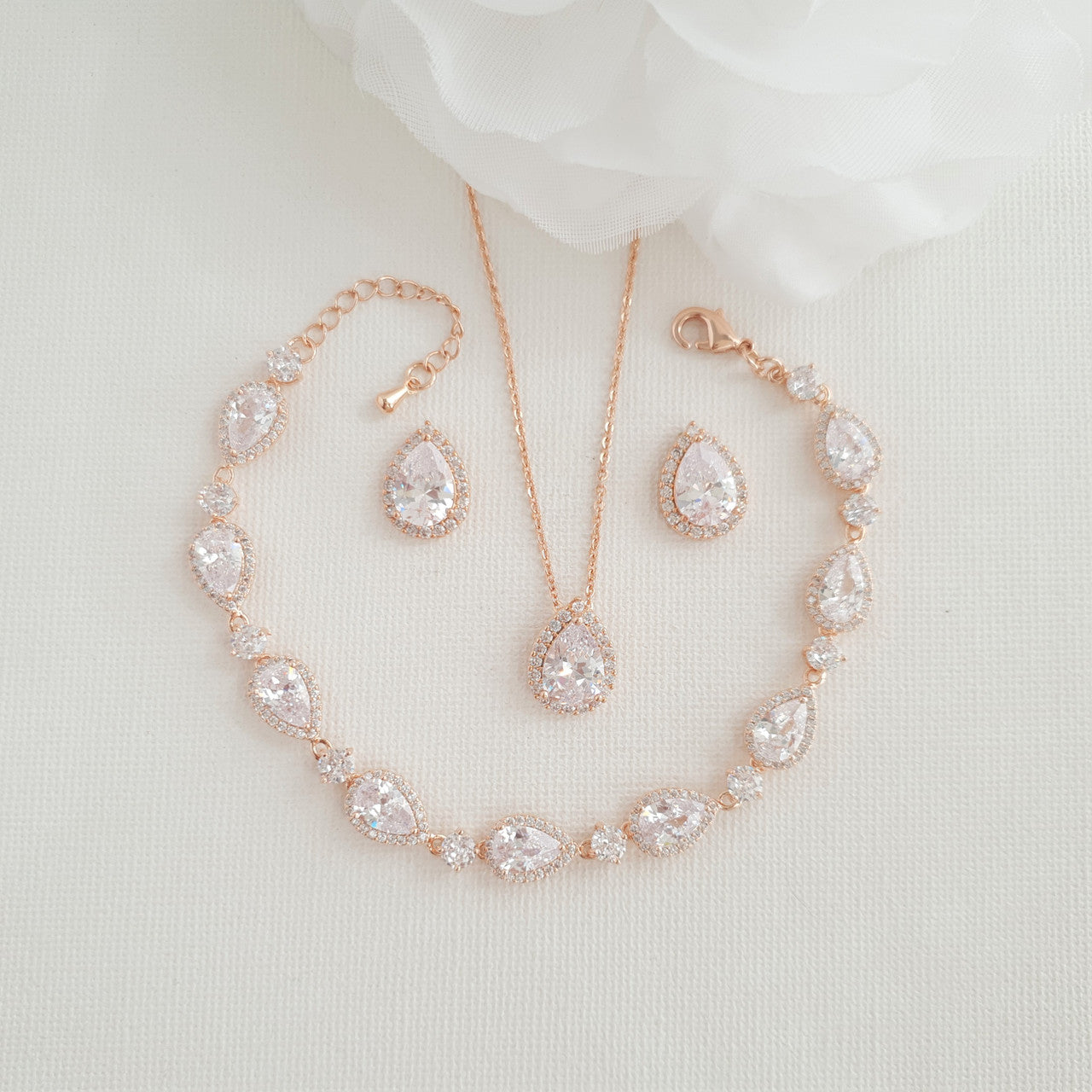 Gold Necklace Bracelet Stud Earrings Set for Brides-Emma