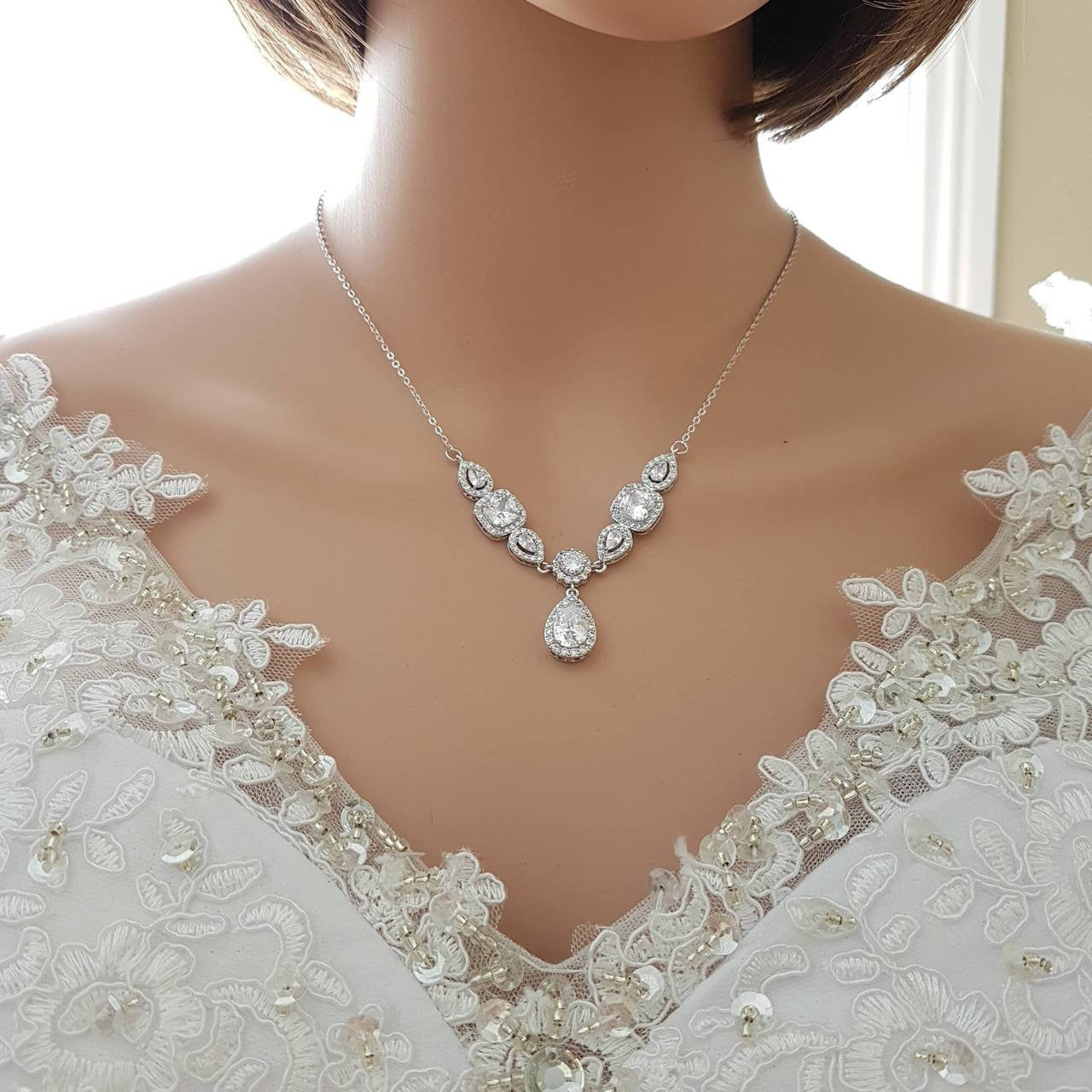 Bridal Drop Back Necklace- Gianna