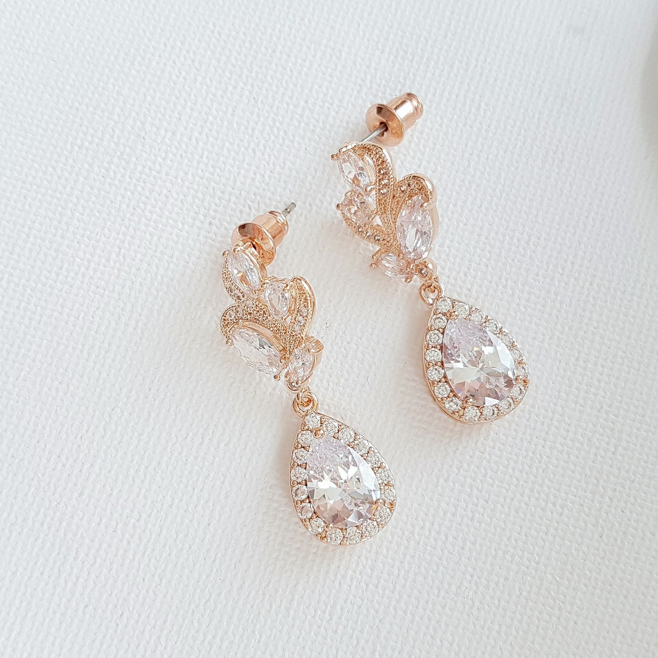Clear Crystal Drop Earrings for Wedding Silver-Wavy