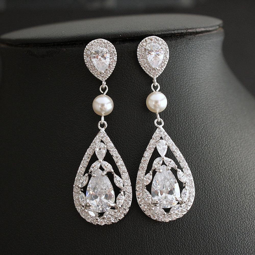 Teardrop Wedding Earrings-Esther