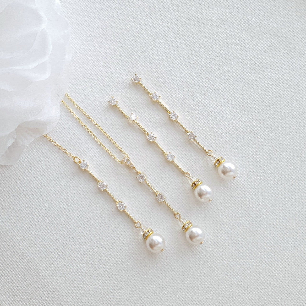 Pearl Drop Necklace Earring Jewelry Set for Weddings- Ginger