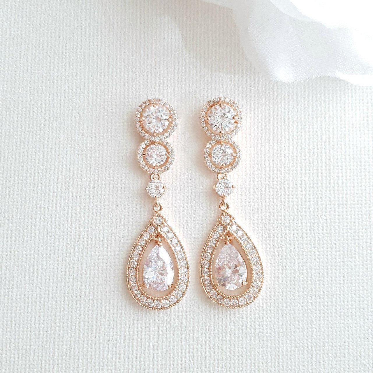 14k Gold Plated Cubic Zirconia Bridal Earrings- Sarah