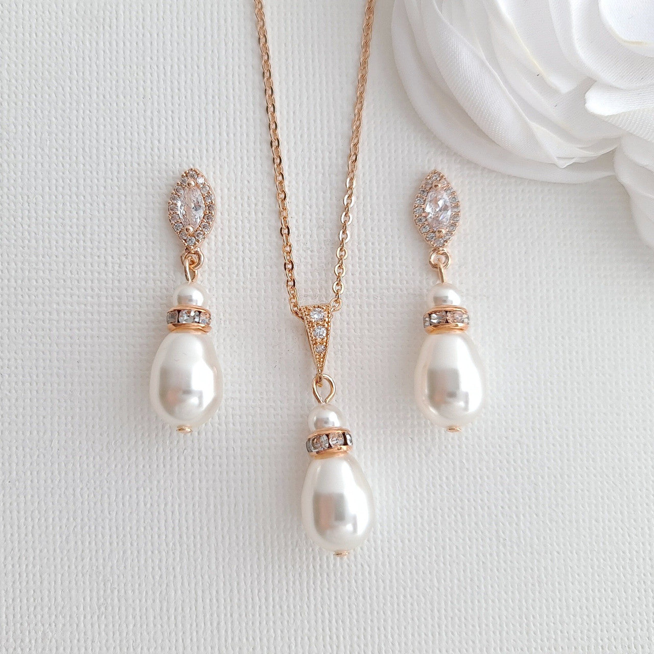 Jewellery Set for Brides With Pearl Bracelet+Pearl Earrings+Pearl Necklace-Ella