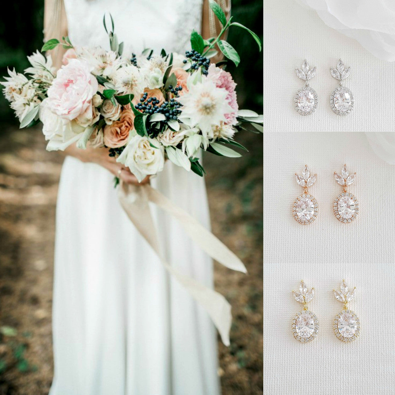 Small Wedding Earrings in Gold- Emily