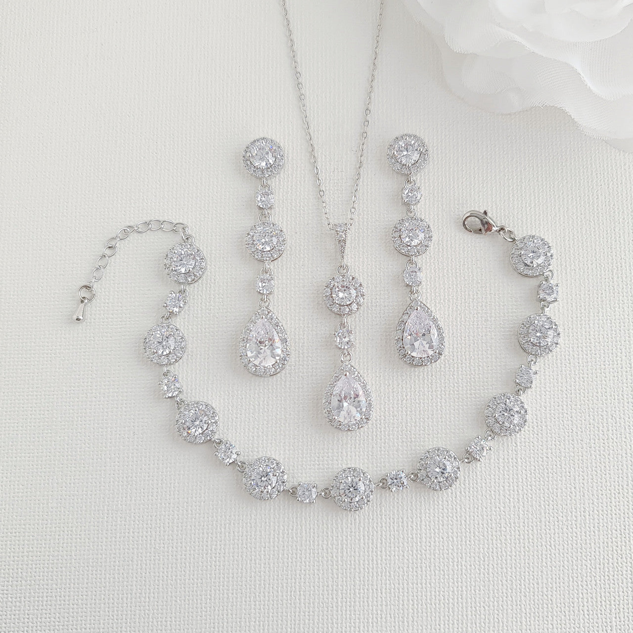 Jewellery Set of Earrings Necklace Bracelet For Wedding, Reception