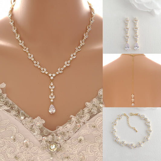 Jewellery Set for Brides in Rose Gold and Cubic Zirconia-Anya