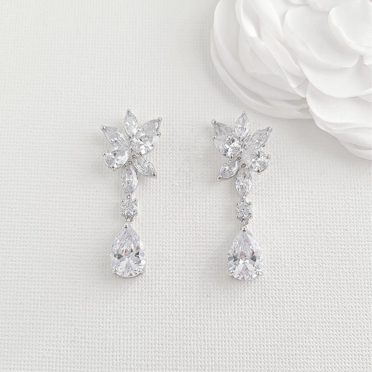 Floral Bridal Earrings with Teardrops-Ivy