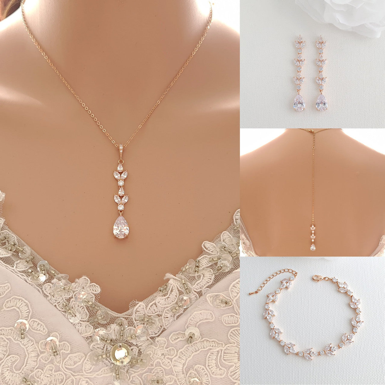 Bridal Necklace Set with Earrings Bracelet-Anya