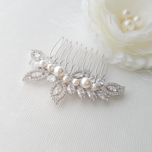 Leaf Bridal Hair Comb With Pearls-Kerry