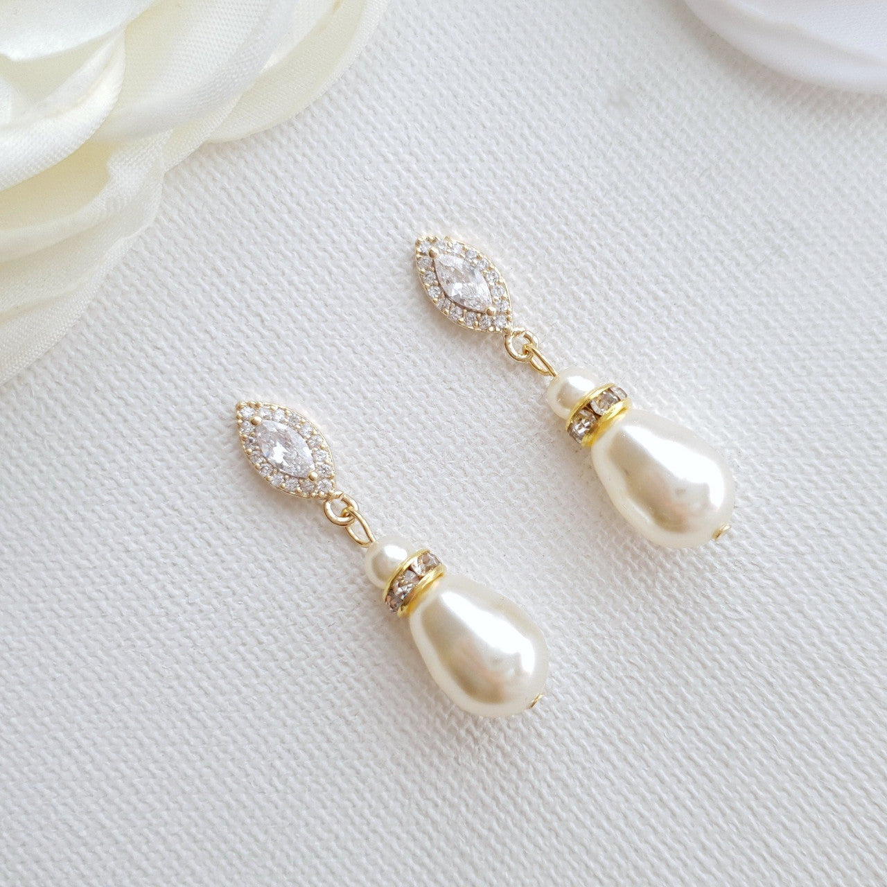 Simple Pearl Wedding Jewellery Set with Pearl Earring,Necklace,Bracelet for Brides-Ella