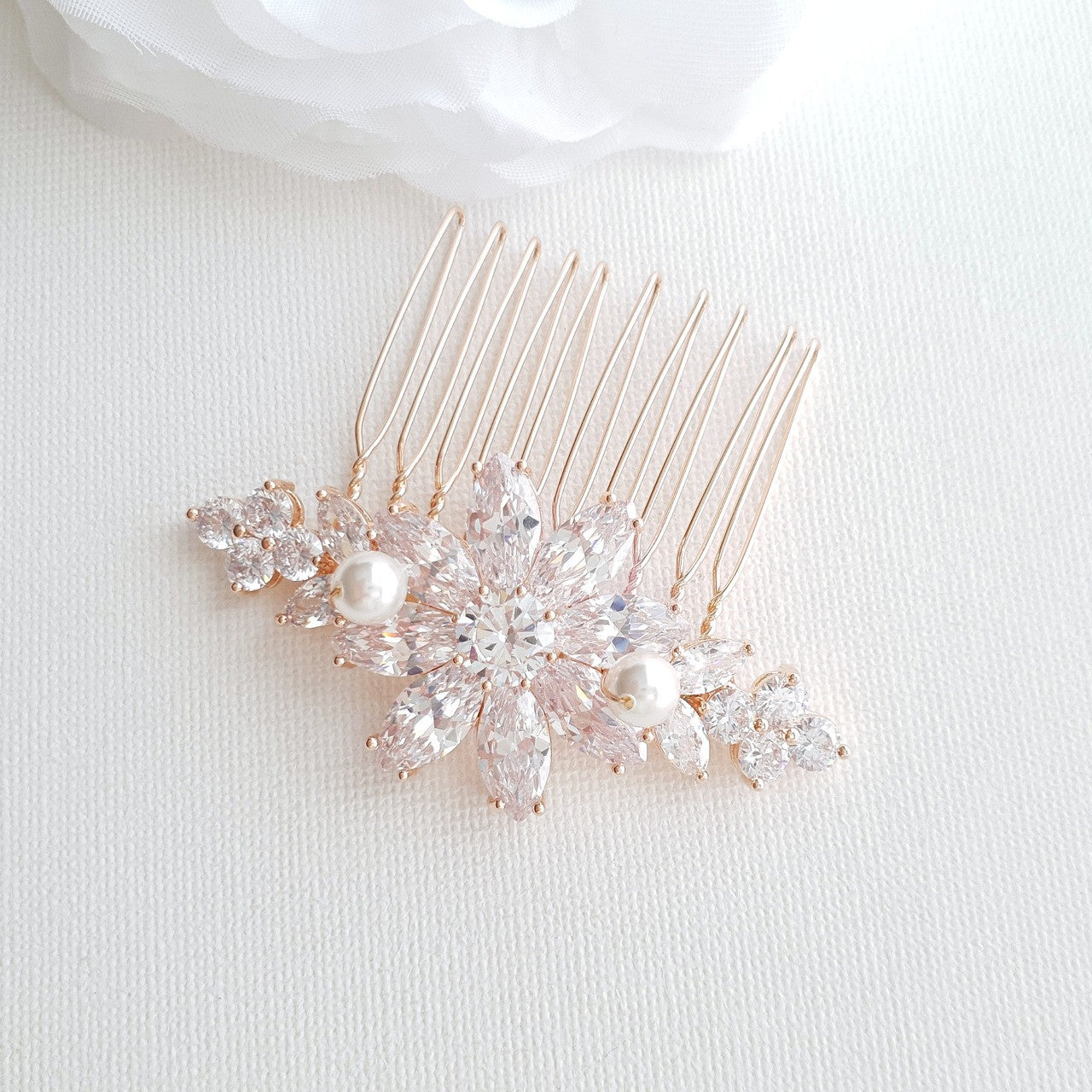 Rose Gold Hair Comb in Flower Design-Daisy