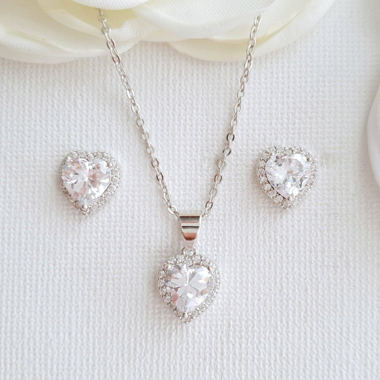 Rose Gold Bridesmaids Jewelry Set with Heart Stud Earrings & Necklace-Diana