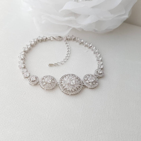 Bridal Bracelet, Round Wedding Bracelet, Crystal Wedding Bracelet, Cubic Zirconia Bracelet, Halo Style, Bridal Jewelry, Adonia