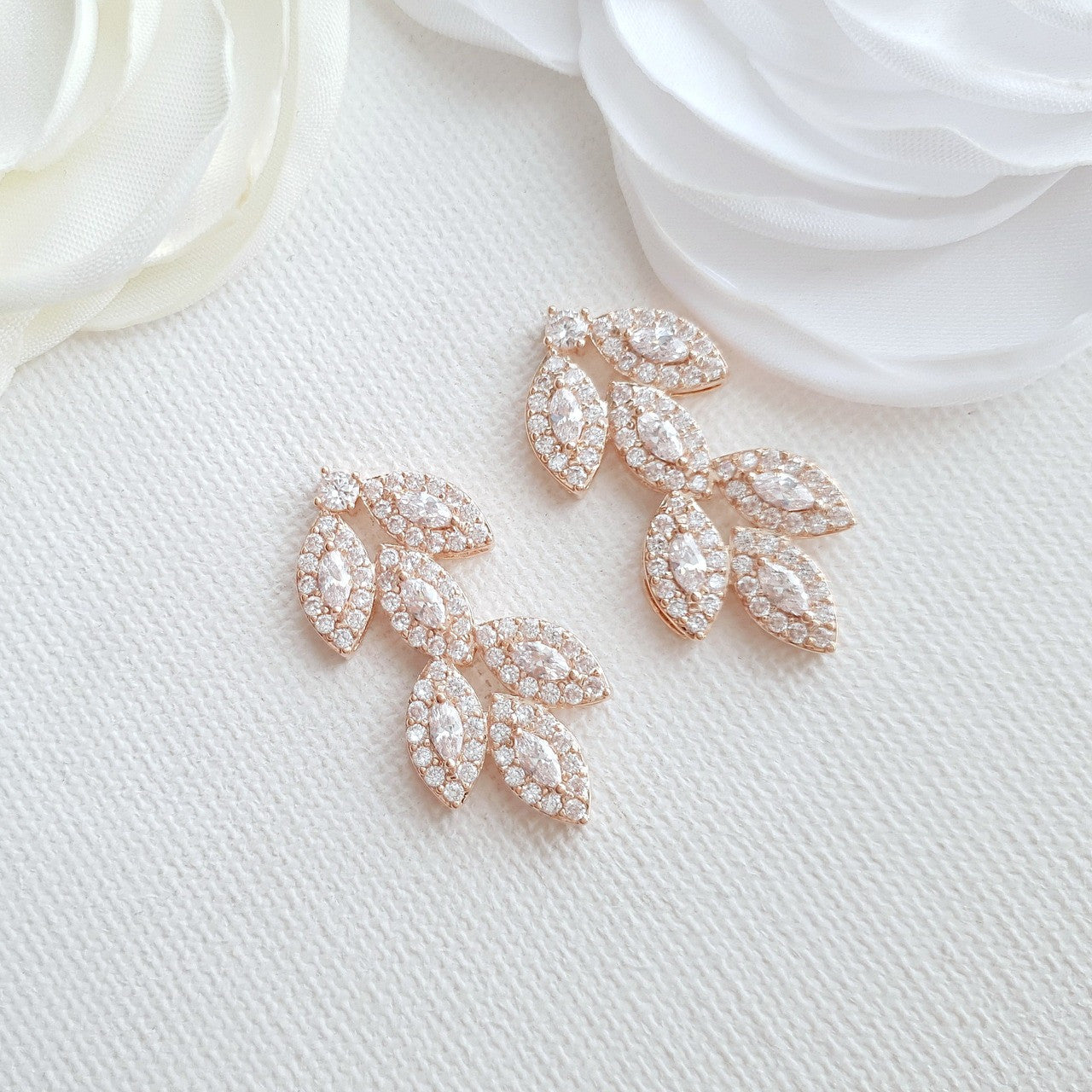 Rose Gold Leaf Earrings Studs- Abby