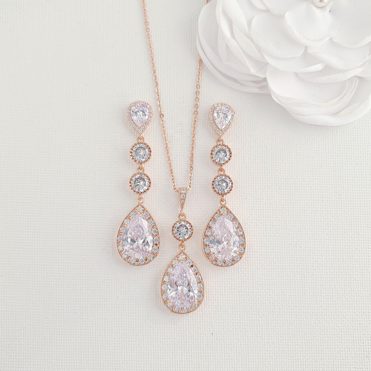 Rose Gold Long Earrings Set for Wedding-Evana