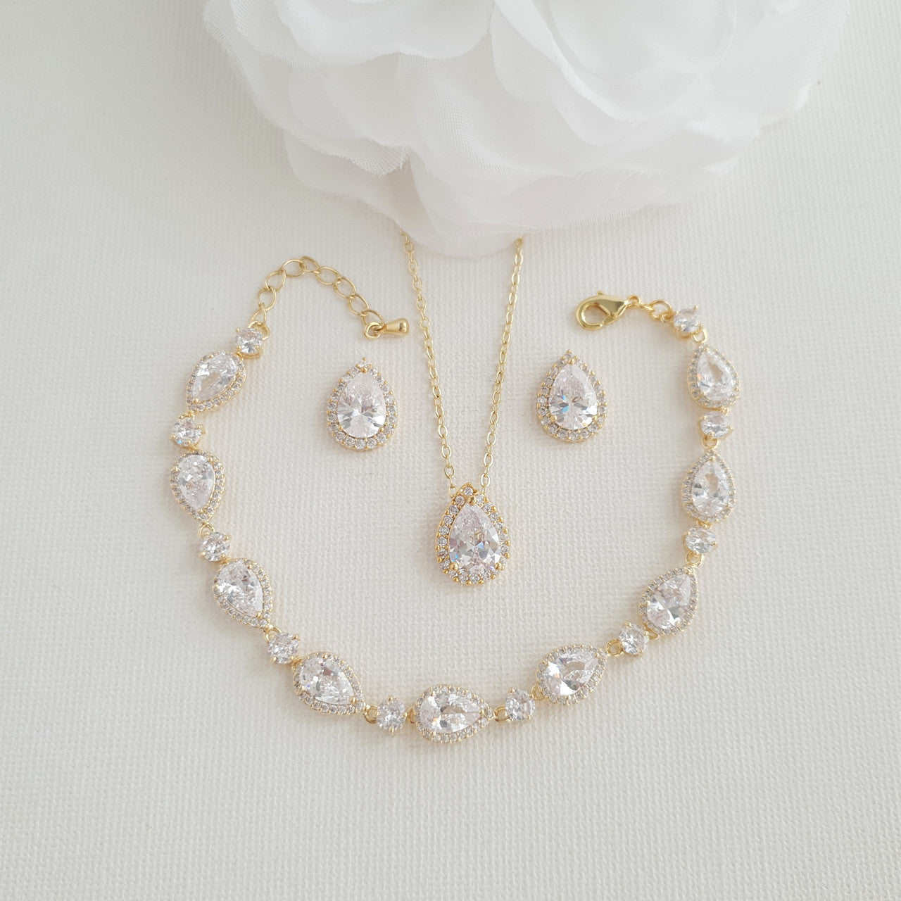 Simple Bridal Jewellery Set with Stud Earrings Necklace Bracelet-Emma