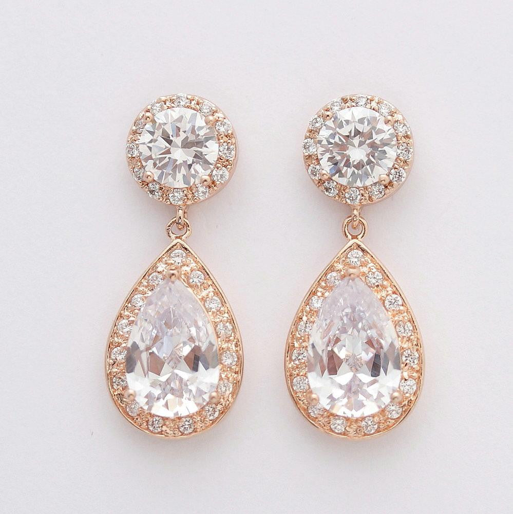 Rose Gold Wedding Earrings-Evita