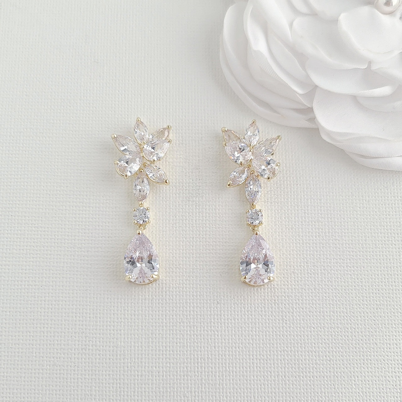 Floral Bridal Earrings with Teardrops-Ivy