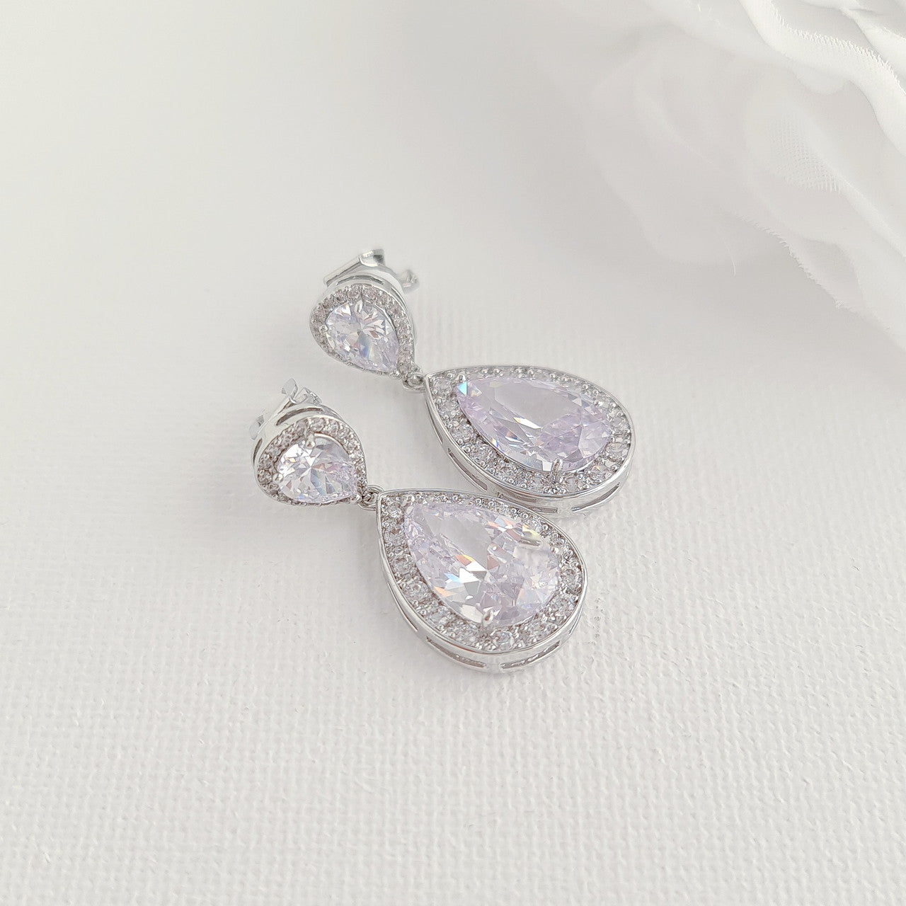 Teardrop Gold Clip On Wedding Earrings-Evelyn