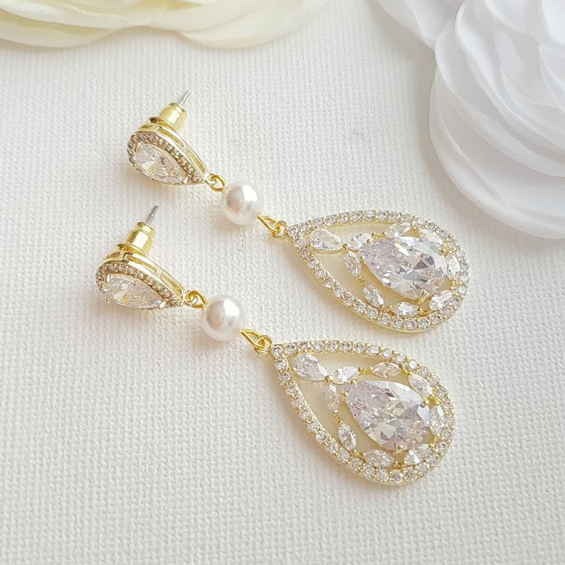 Gold Cubic Zirconia Earrings-Esther