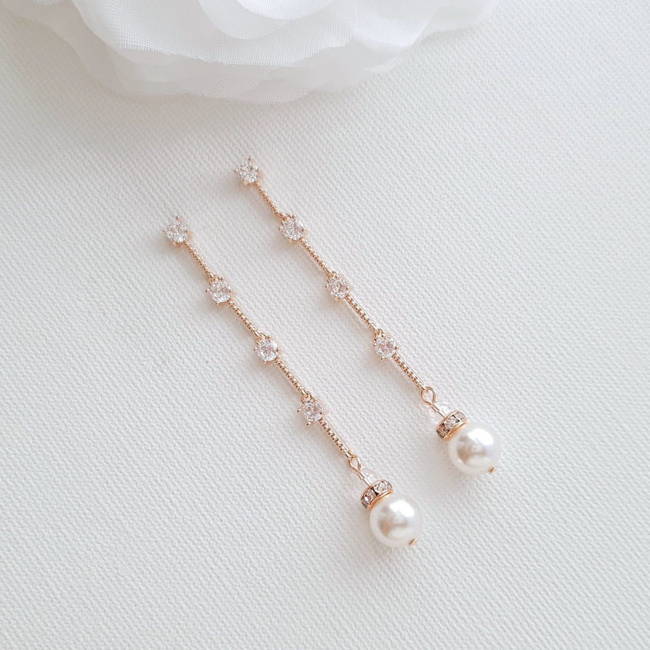 Slim & Long Pearl Earrings for Weddings-Ginger