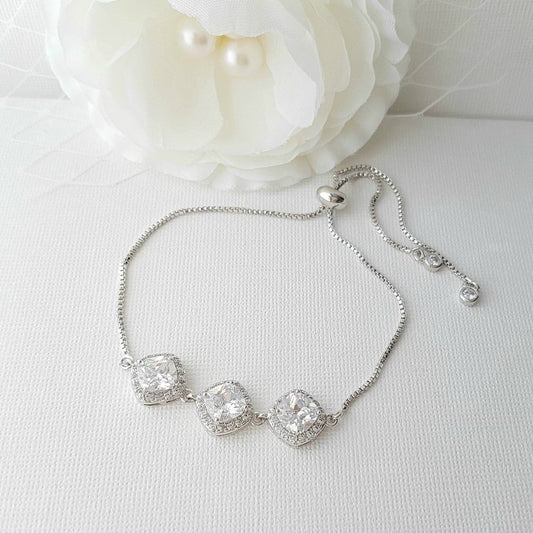 Cushion Cut Rhombus Shaped CZ Slider Bracelet- Celia