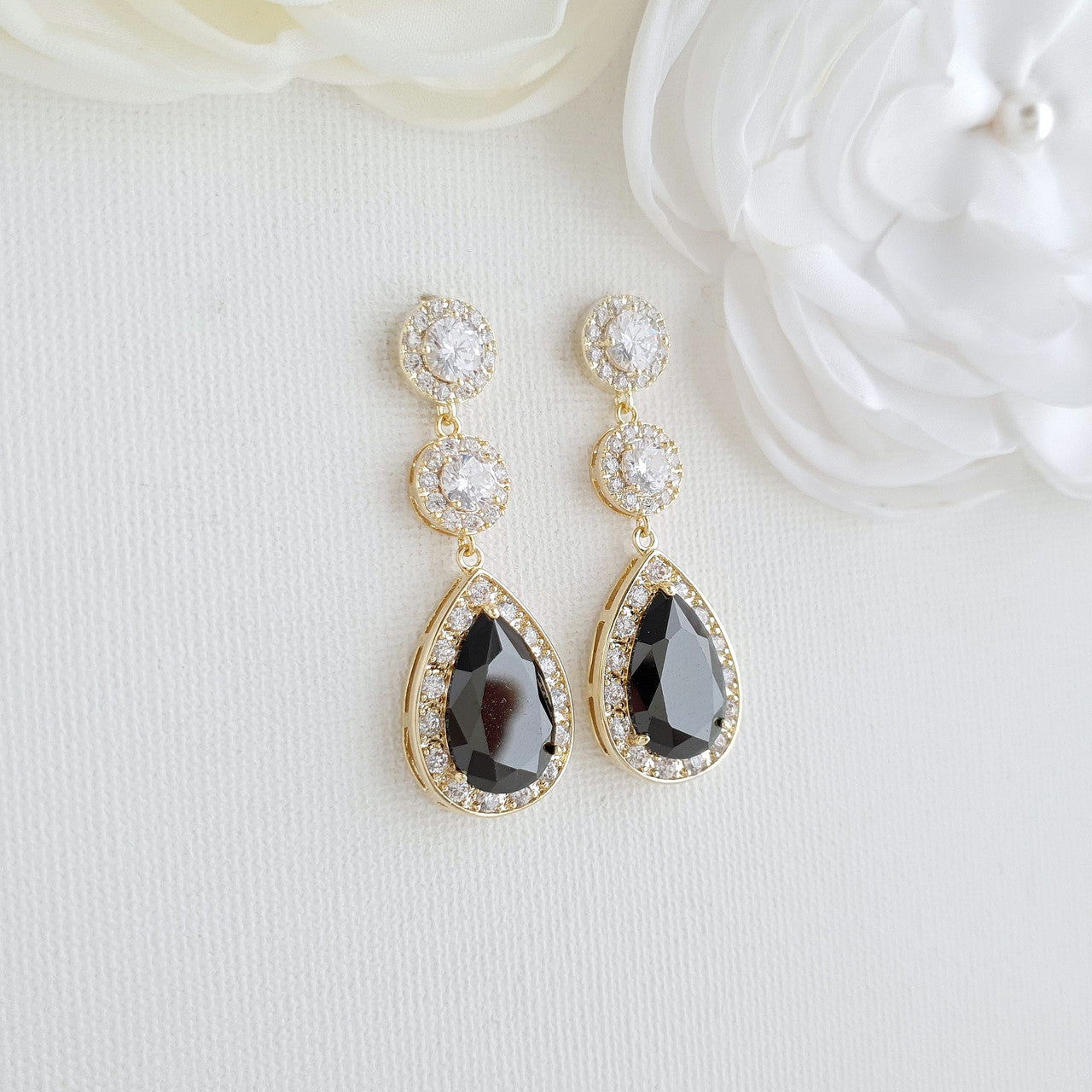 Gold and Black Long Teardrop Earrings- Zoe