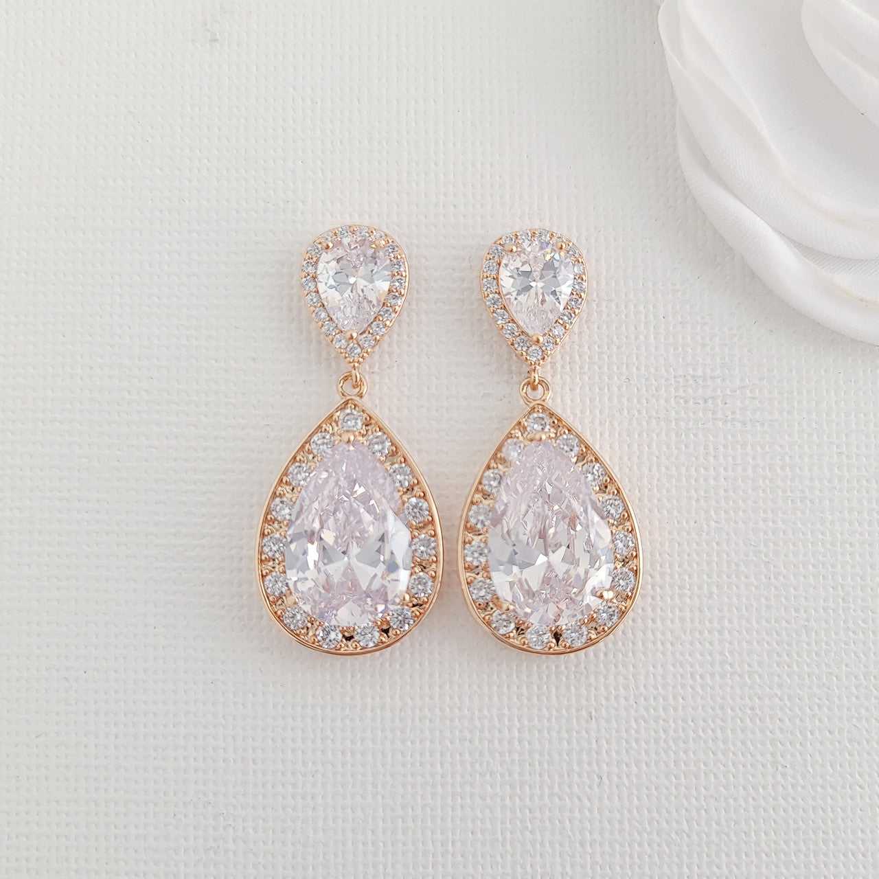 Teardrop Gold Clip On Wedding Earrings-Evelyn