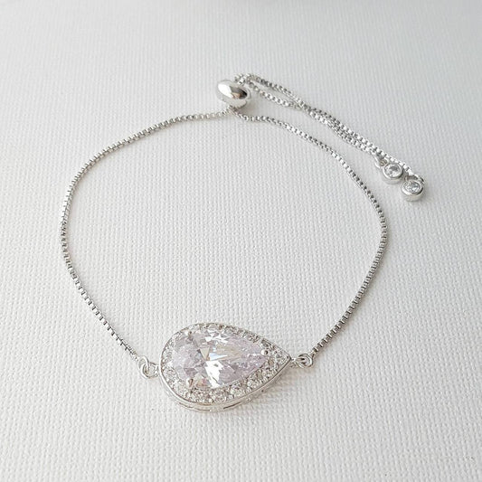 Simple Bridesmaid Bracelet, Crystal Bridal Bracelet, Teardrop Bracelet, Wedding Bracelet, Flower Girl Bracelet, Wedding Jewelry, Evelyn