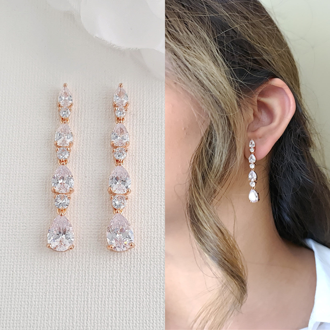 Jewelry Set in Rose Gold for Wedding with Small Teardrops -Hazel