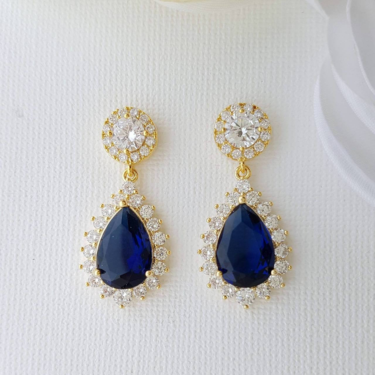 Sapphire Blue Clip On Bridal Earrings-Aoi