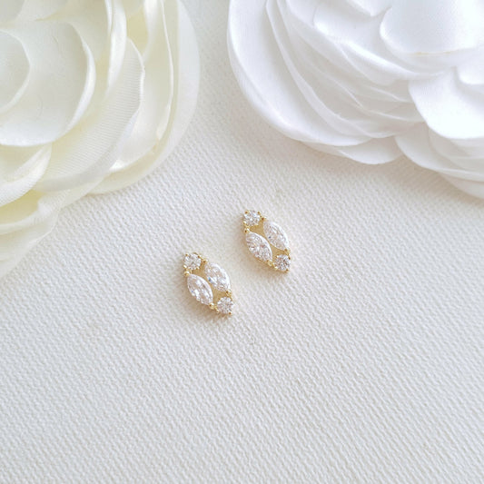 14K Gold Plated Diamond Shaped Stud Earrings-Hayley