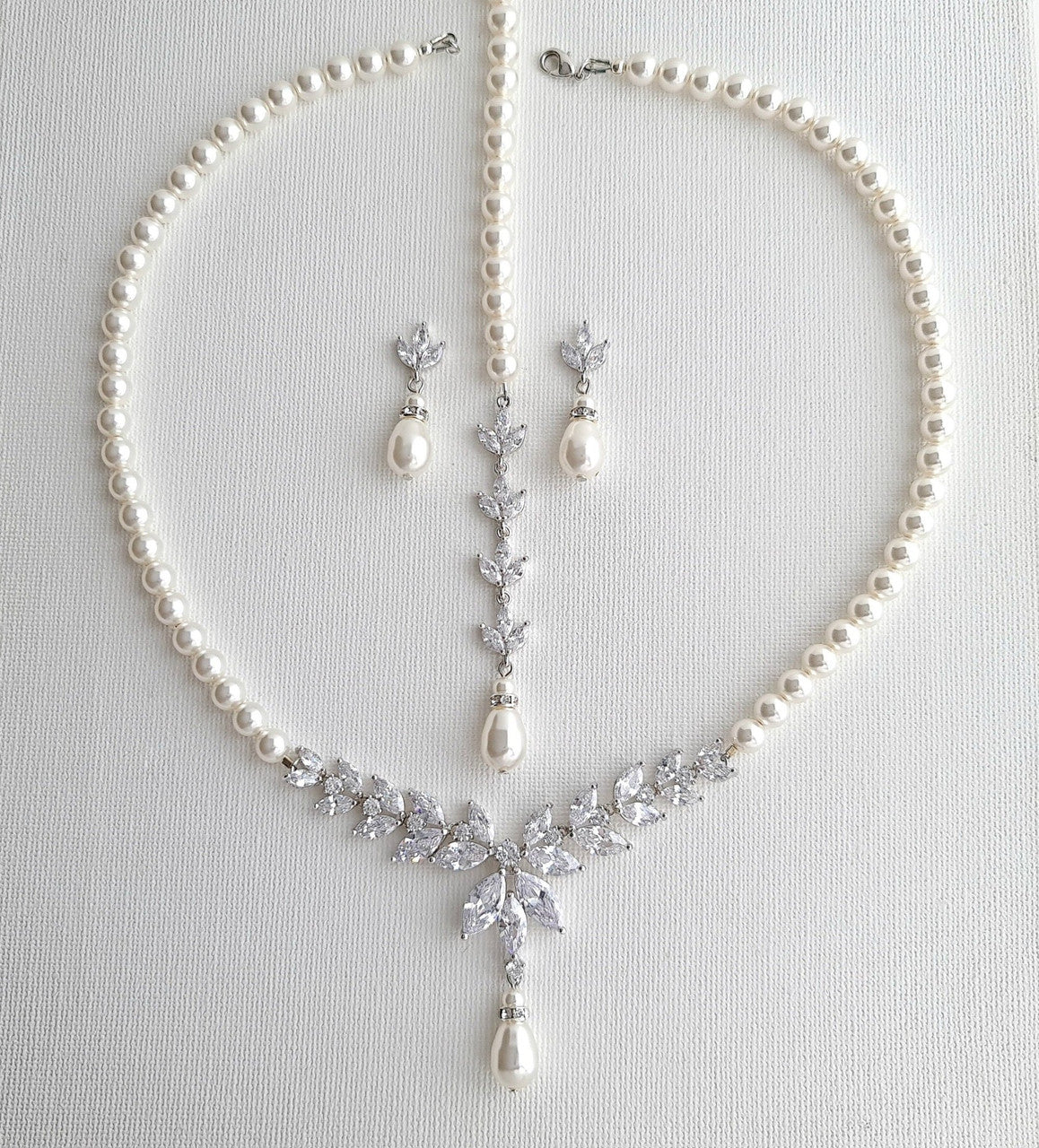 Pearl Necklace and Earrings Wedding Jewelry Set- Katie