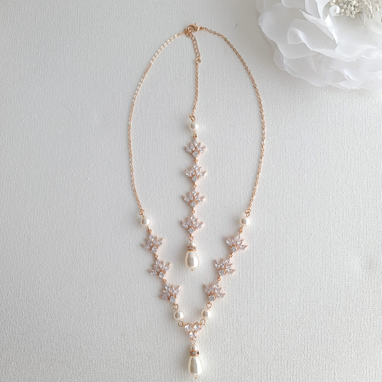 Gold Crystal Backdrop Necklace - Rosa