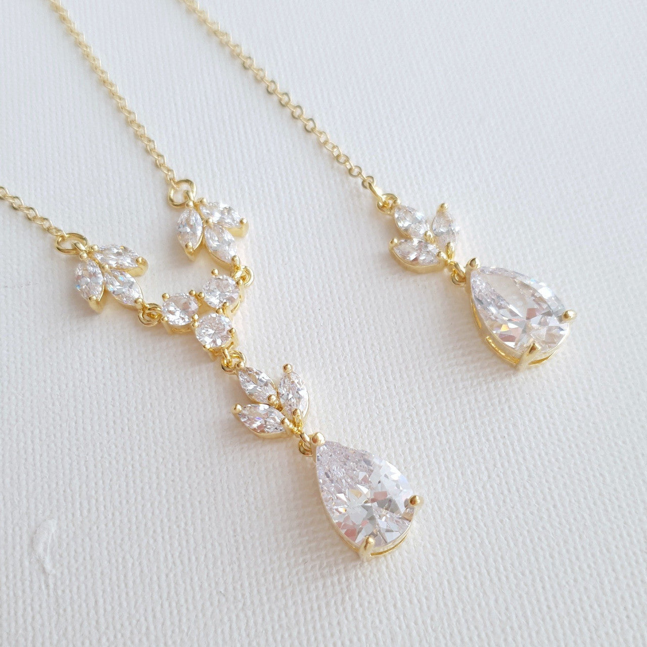 Wedding Necklace Set with Earrings & Bracelet-Gold- Leila