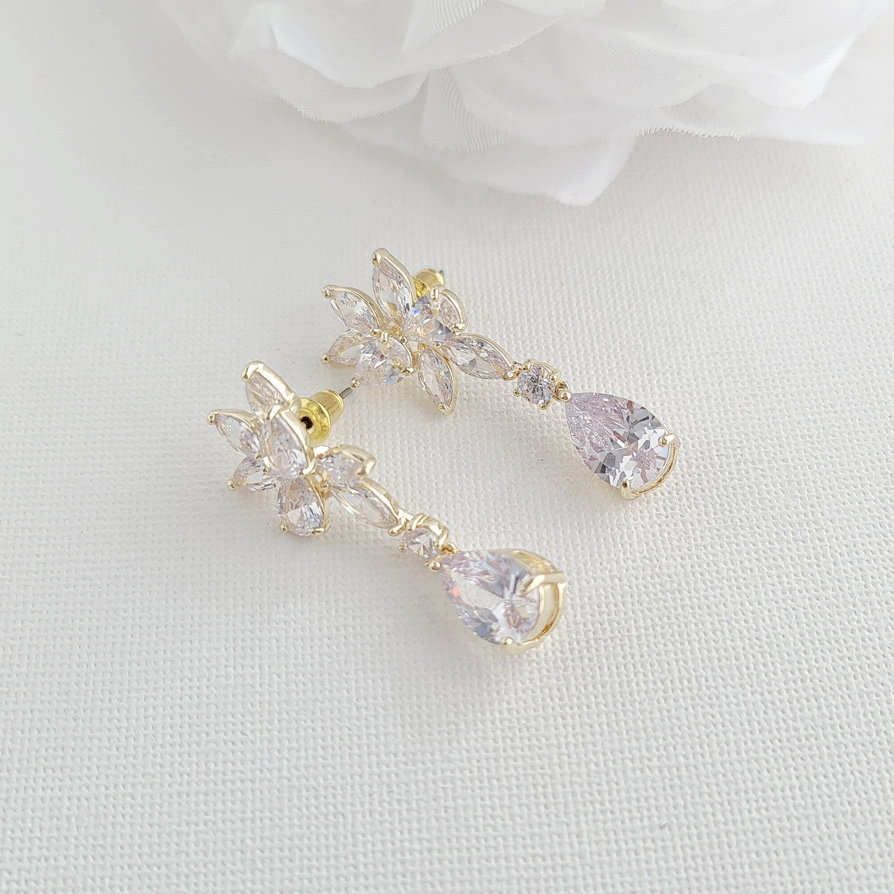 Floral Bridal Earrings with Teardrops-Ivy