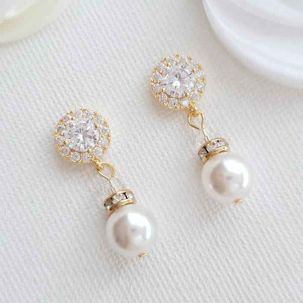 Simple Gold Pearl Earrings- Bronte