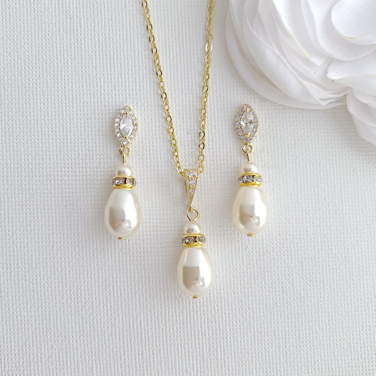 Bridesmaids Jewellery Gift with Pearl Earrings Necklace Set- Ella