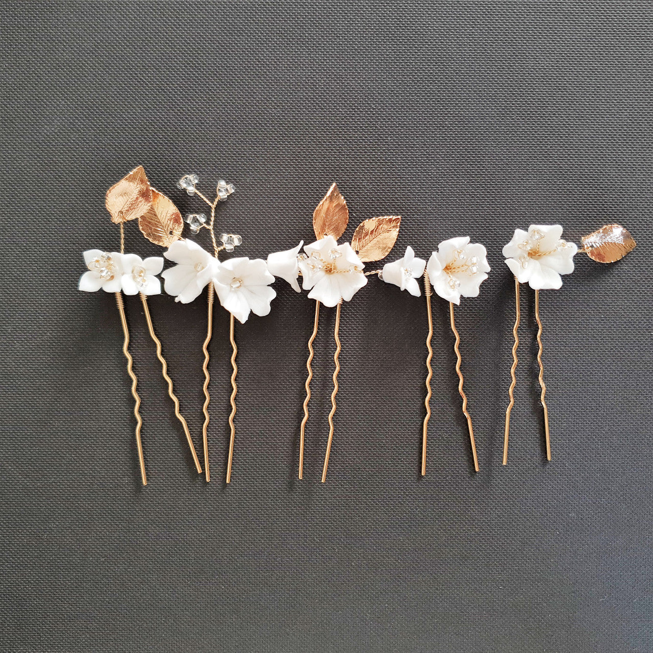 Bridal Hair Pins Set with White Flowers-Magnolia