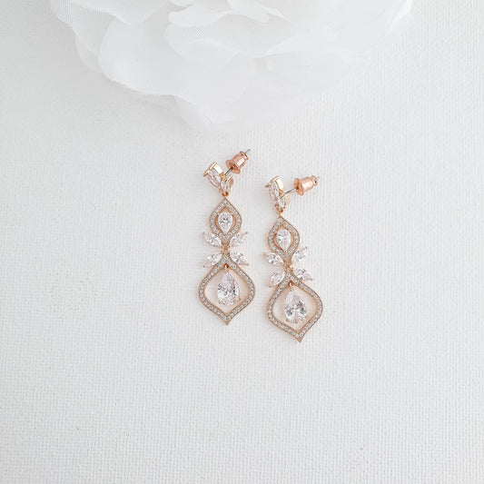 Crystal Teardrop Wedding Earrings for Brides Silver- Meghan