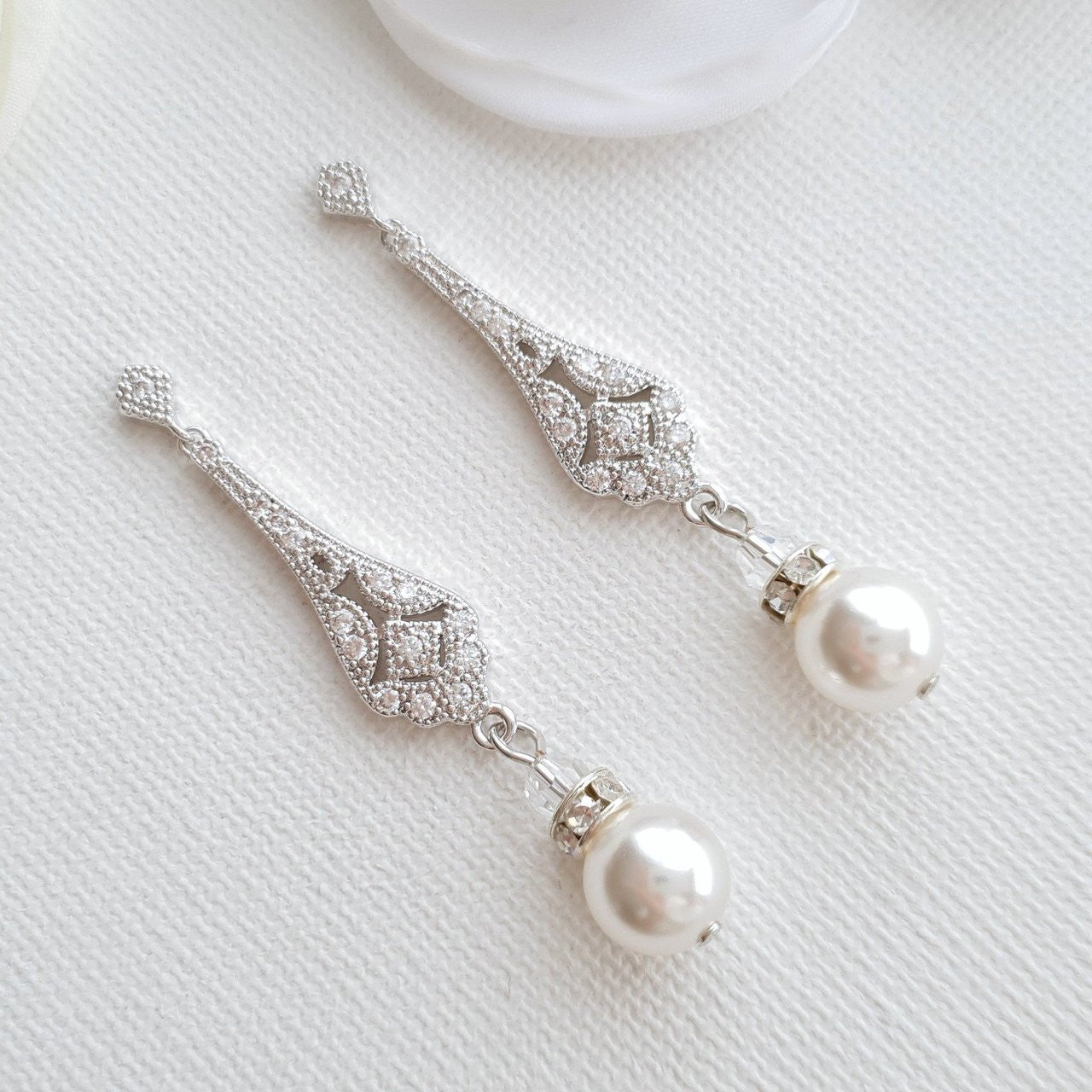 Vintage Pearl Drop Earrings with White Round Pearls-Poetry Designs
