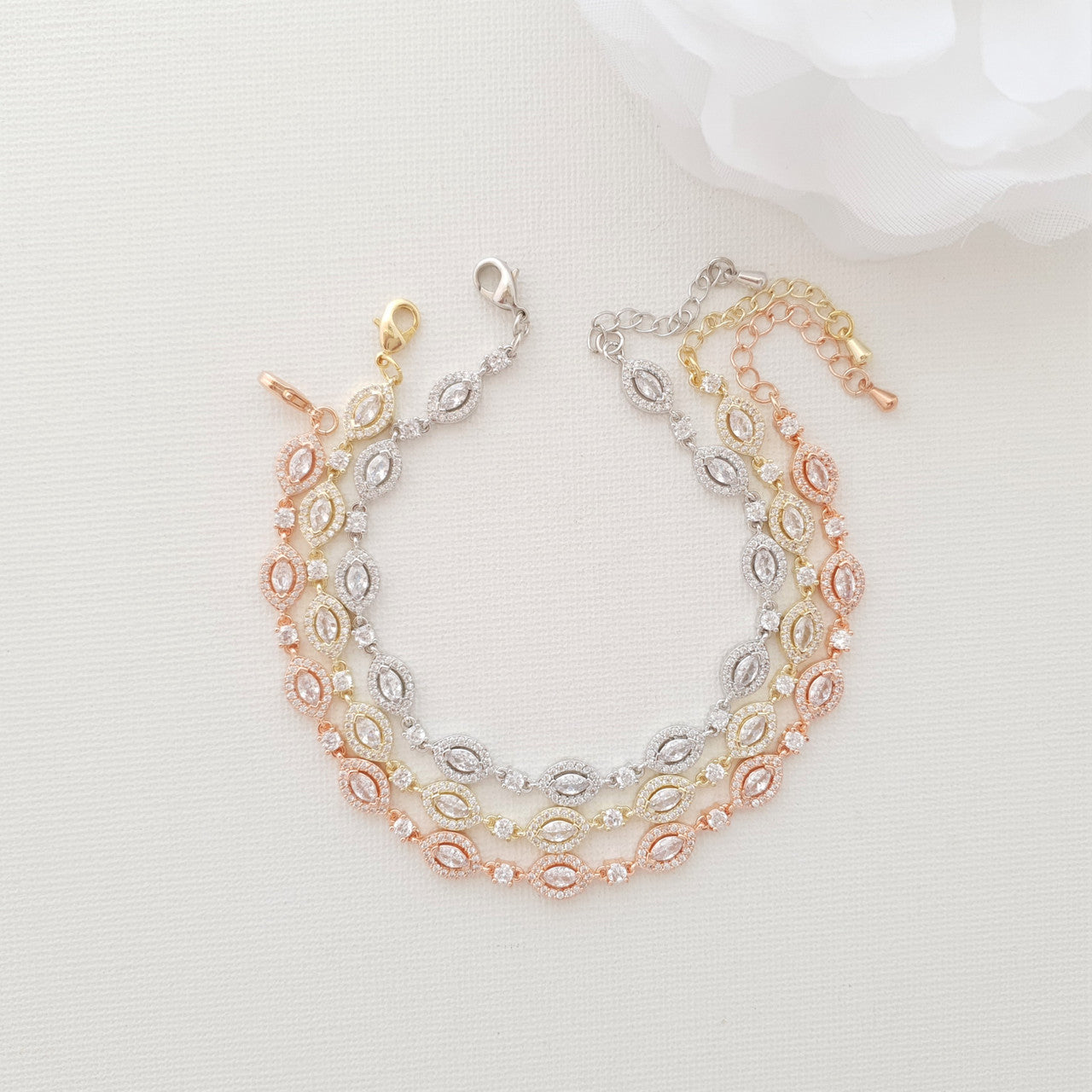 Stud Earrings and Bracelet Set In Rose Gold-Abby