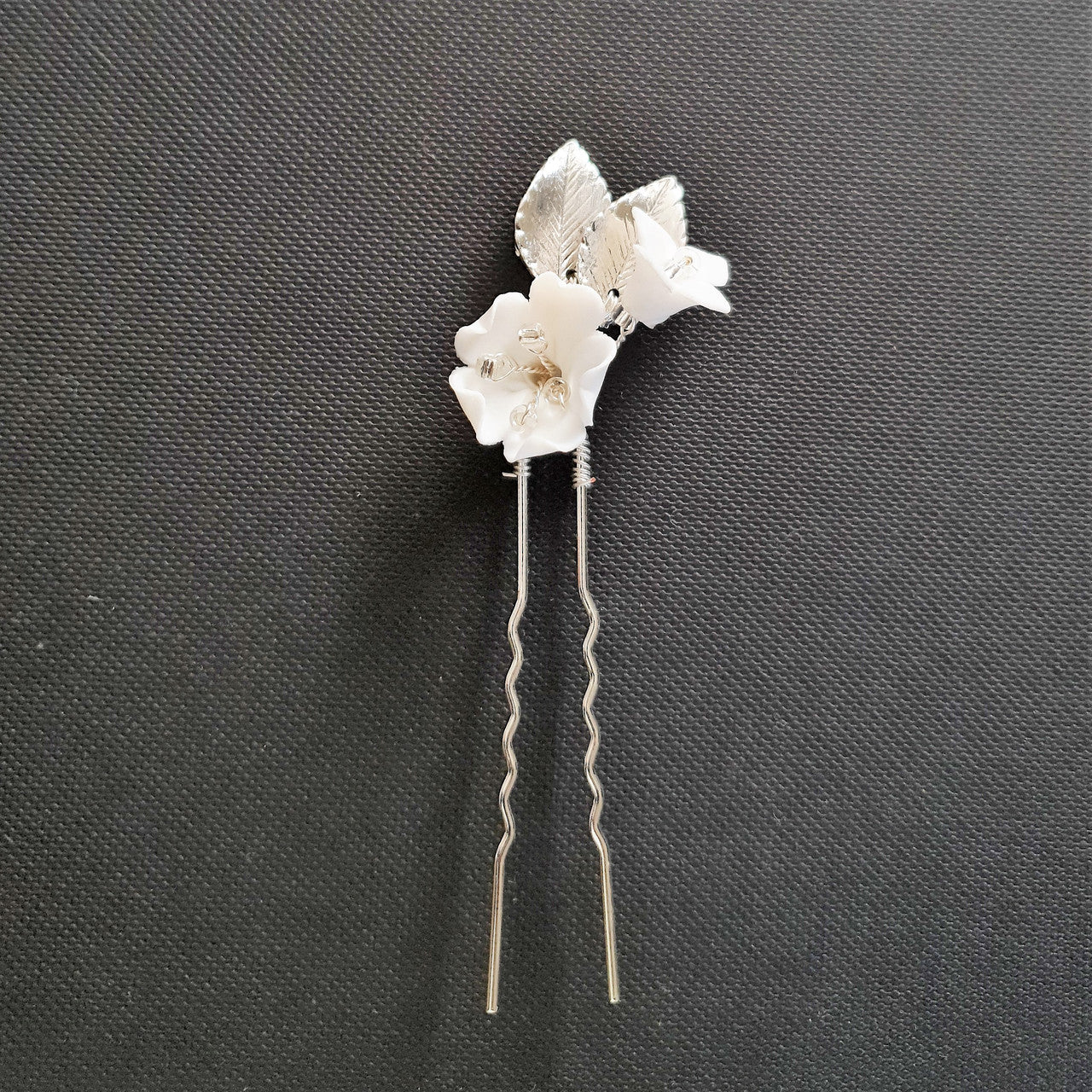 Bridal Hair Pins Set with White Flowers-Magnolia