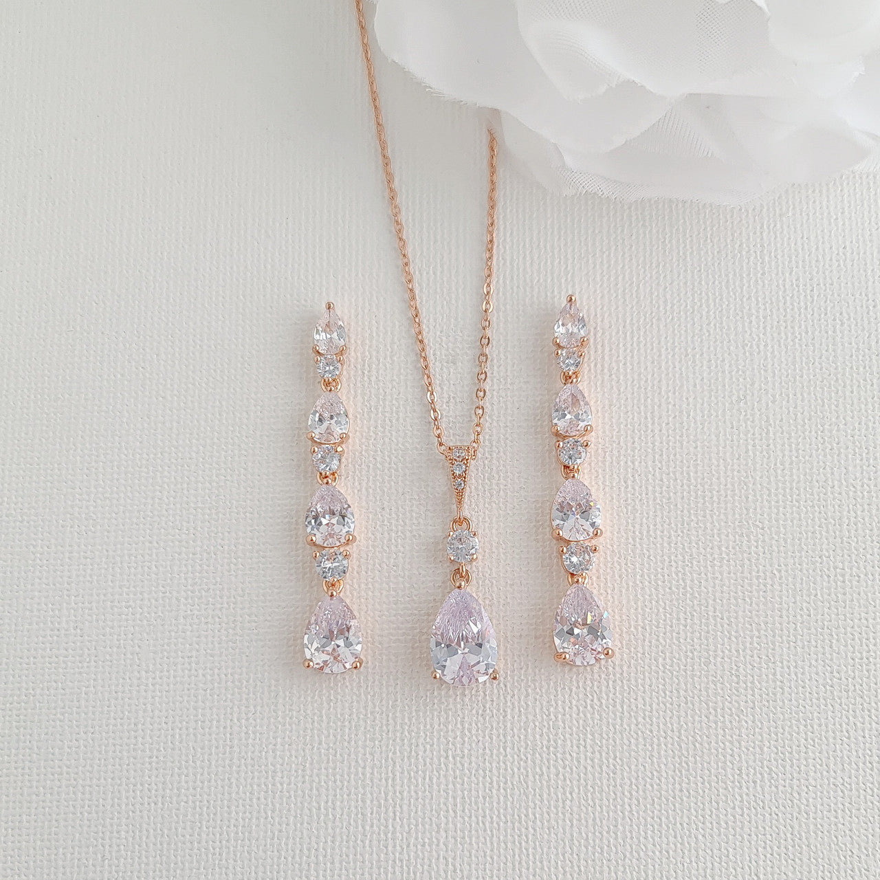 Slim Teardrop Jewelry Set for Brides- Hazel