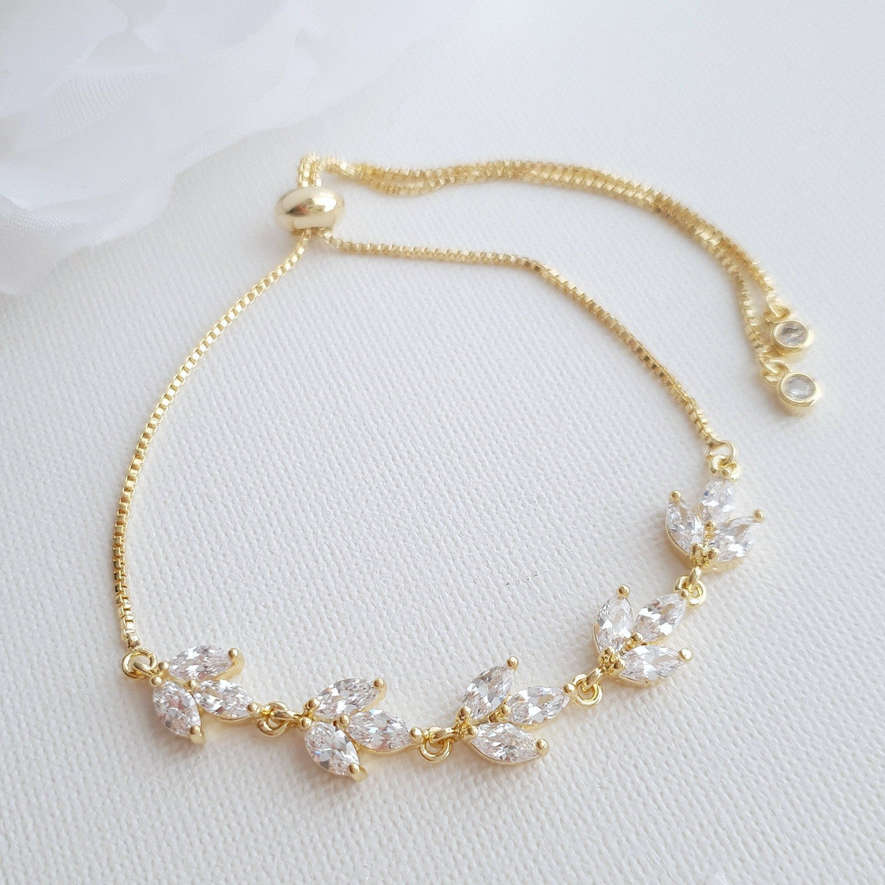 Wedding Necklace Set with Earrings & Bracelet-Gold- Leila
