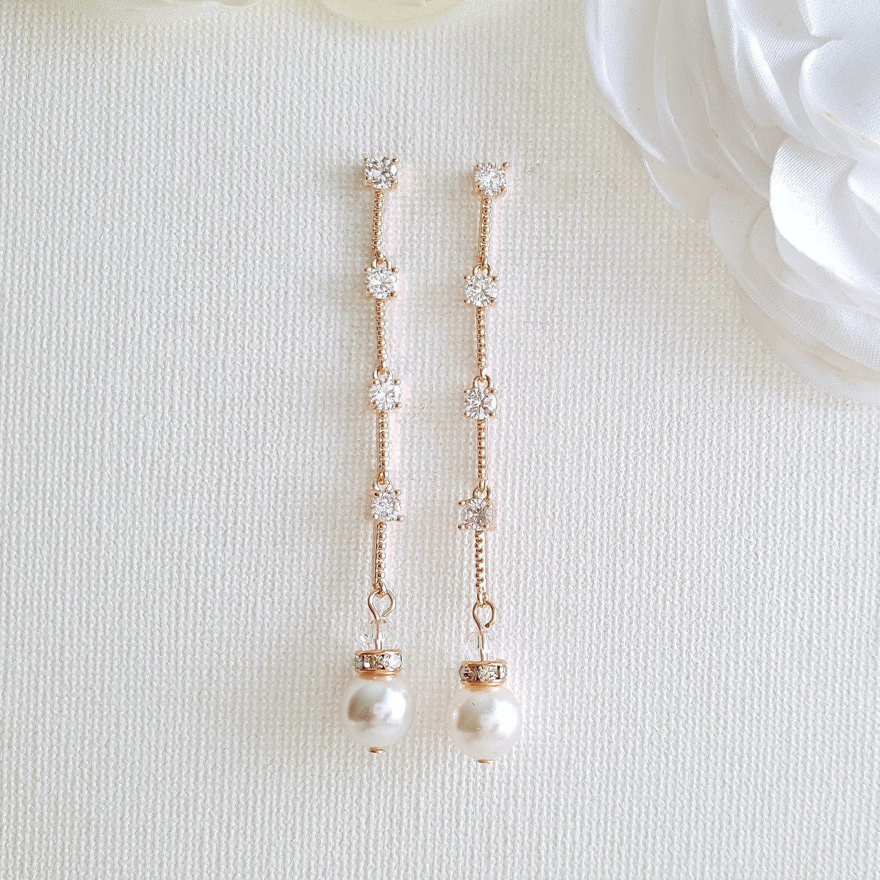 Slim & Long Pearl Earrings for Weddings-Ginger