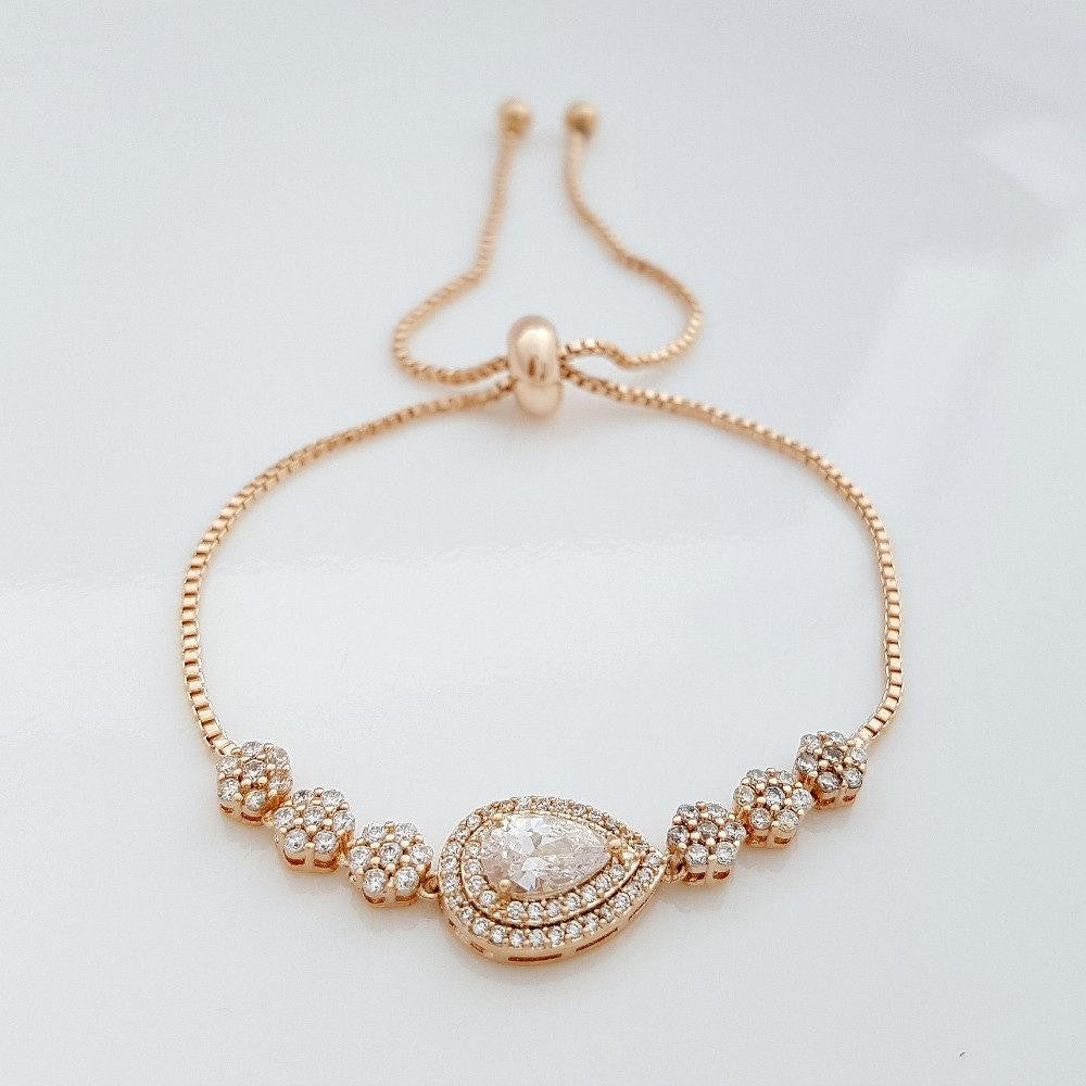 Gold Slider Clasp Wedding Bracelet- Joni
